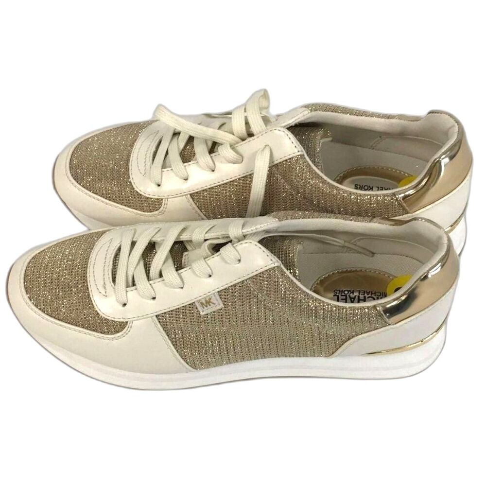 Michael Kors "Monique" Trainer Shoes, White and Gold, Sneakers Size 9 - Picture 2 of 4